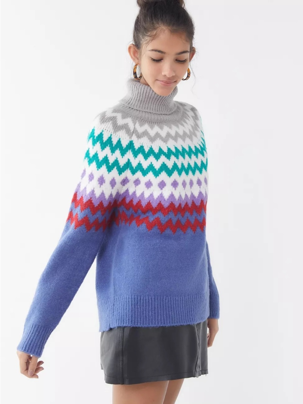 Urban Outfitters Blue Multicolor Finley Chevron Turtleneck Sweater